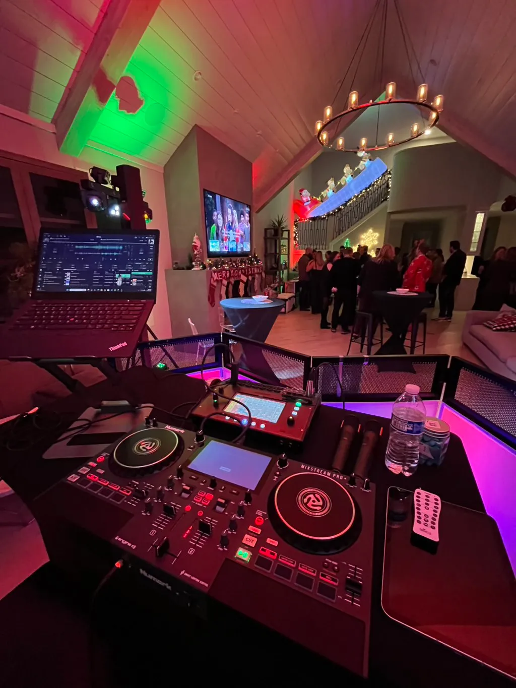 Holiday vibes in full swing! Keeping the energy high for this private Christmas celebration with custom purple uplighting and a packed house.